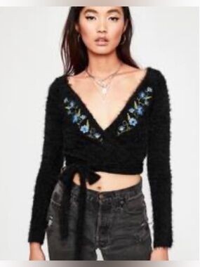 Current Mood Beat Poetry Fuzzy Sweater, BLACK, Dolls Kill, crop cardigan
